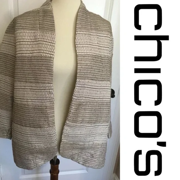 Chico’s Sz 2 Gold Silver Blazer Jacket Holiday - Picture 1 of 8